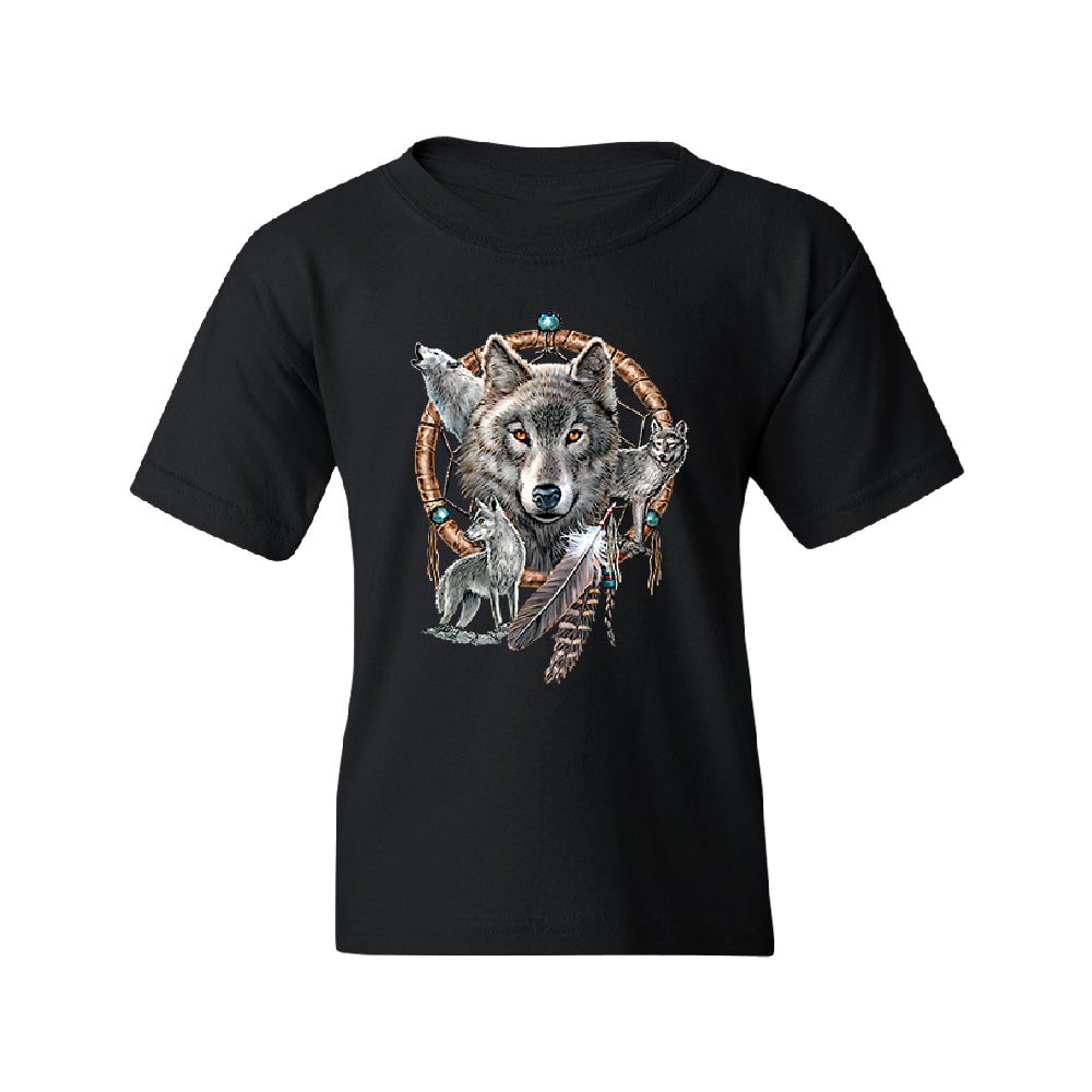 Dreamcatcher Wovles Howling Tattoo Youth T-Shirt 