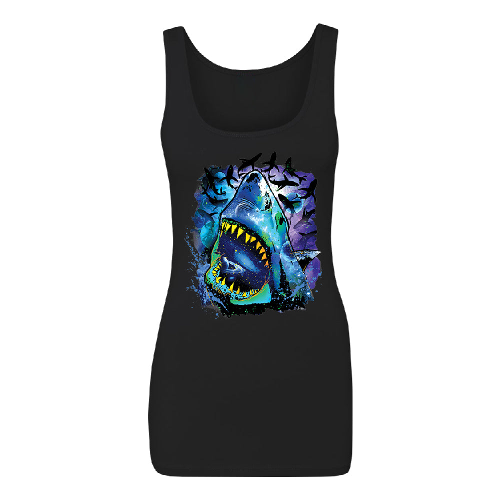 Neon Black Light Cosmo Shark Women's Tank Top Ocean Nebula Sharks Shirt 