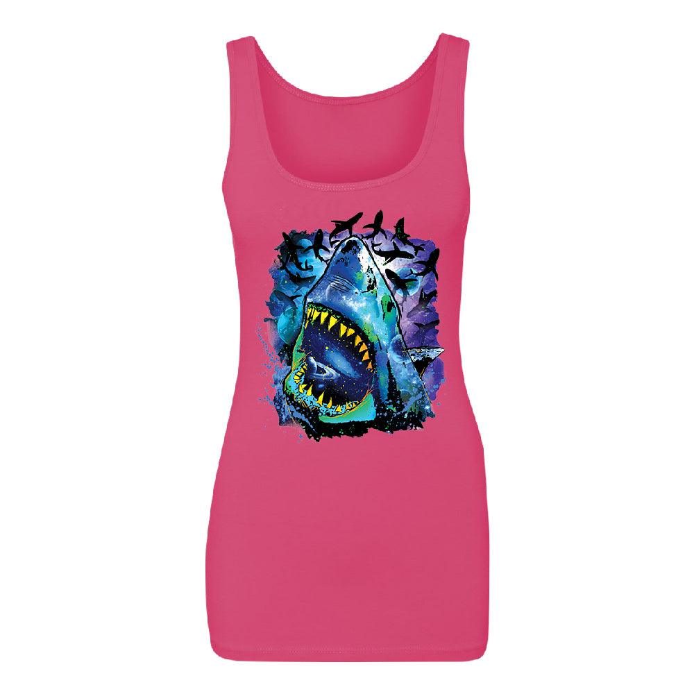 Neon Black Light Cosmo Shark Women's Tank Top Ocean Nebula Sharks Shirt 