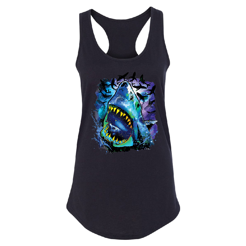 Neon Black Light Cosmo Shark Women's Racerback Ocean Nebula Sharks Shirt 