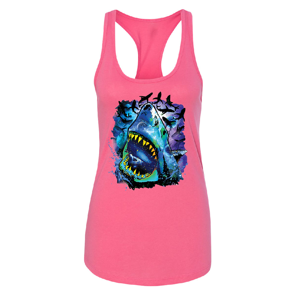 Neon Black Light Cosmo Shark Women's Racerback Ocean Nebula Sharks Shirt 