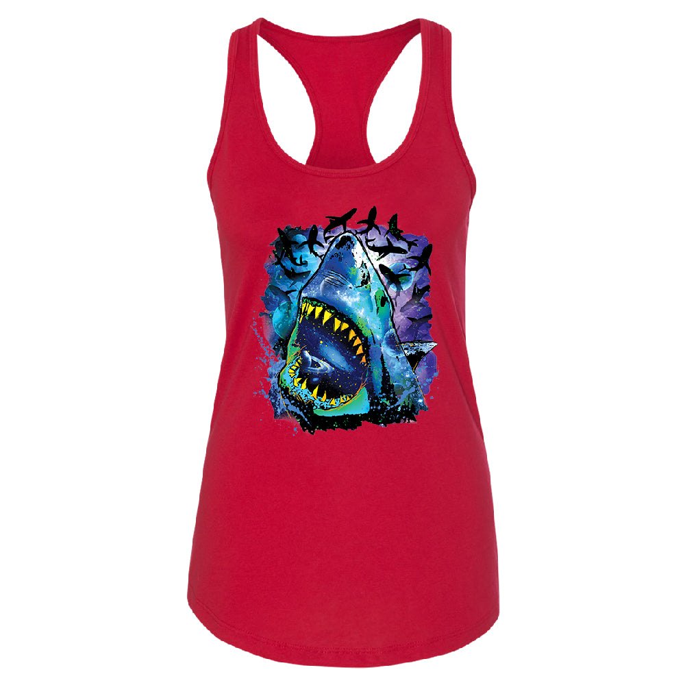 Neon Black Light Cosmo Shark Women's Racerback Ocean Nebula Sharks Shirt 