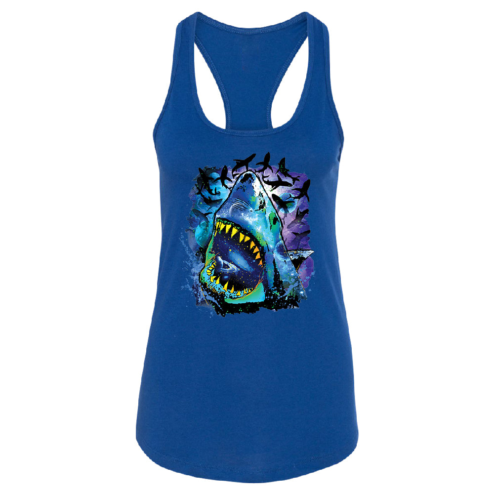 Neon Black Light Cosmo Shark Women's Racerback Ocean Nebula Sharks Shirt 