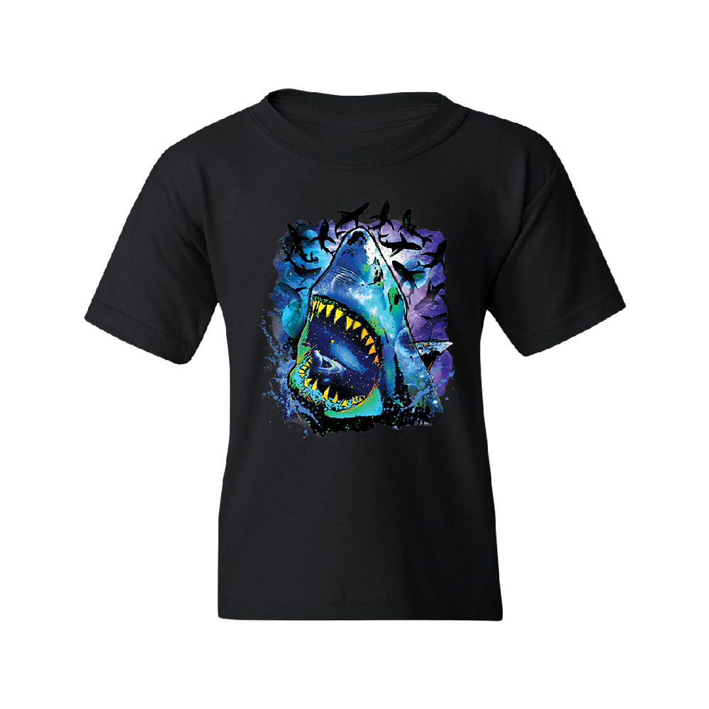 Neon Black Light Cosmo Shark Youth T-Shirt 