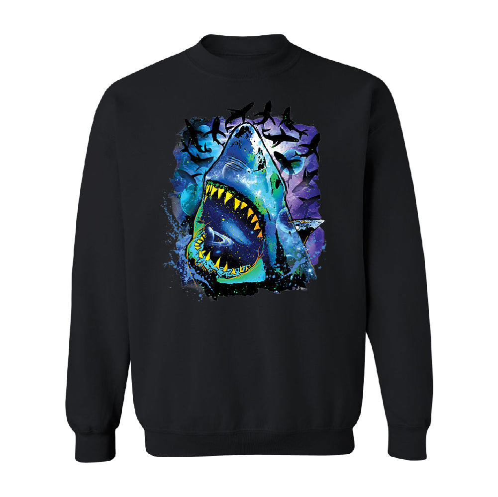 Neon Black Light Cosmo Shark Unisex Crewneck Ocean Nebula Sharks Sweater 