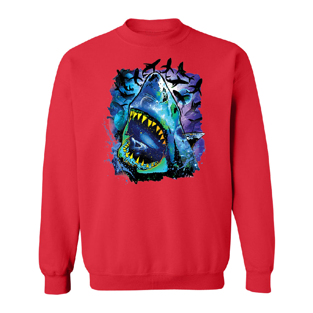 Neon Black Light Cosmo Shark Unisex Crewneck Ocean Nebula Sharks Sweater 