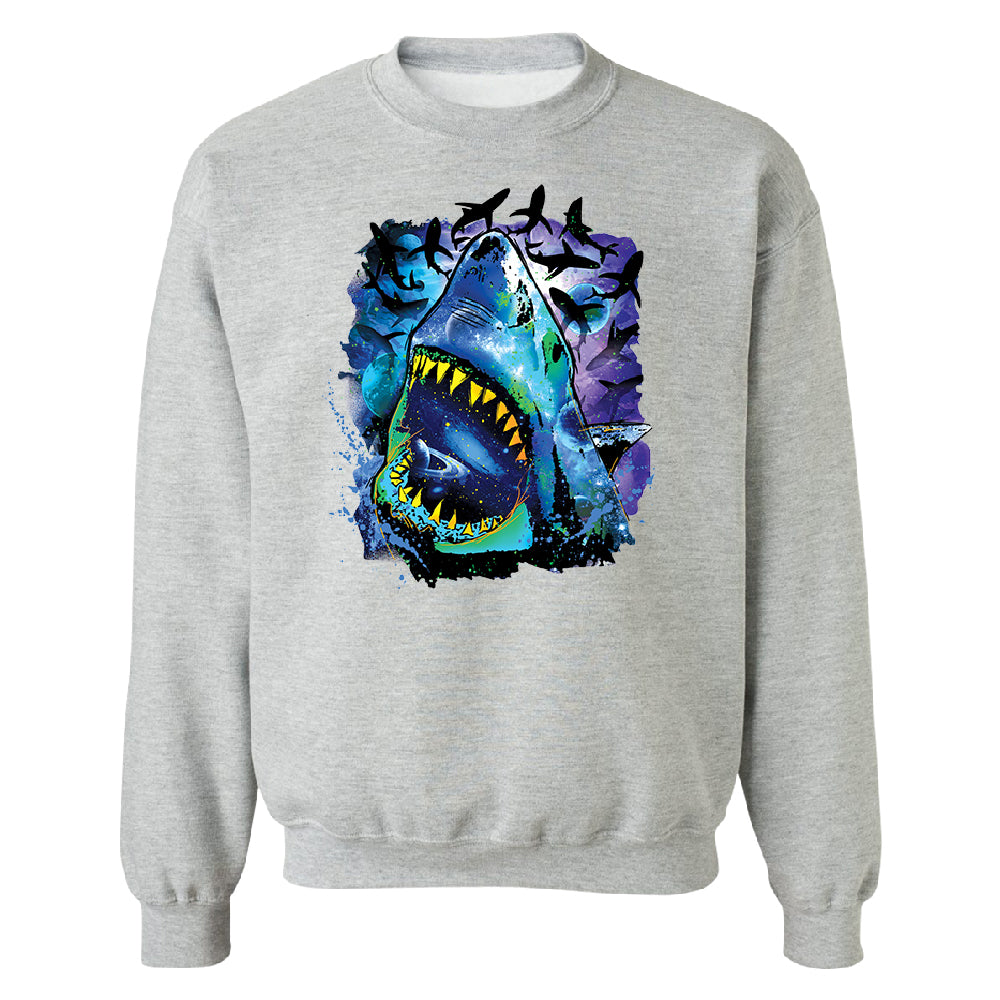 Neon Black Light Cosmo Shark Unisex Crewneck Ocean Nebula Sharks Sweater 