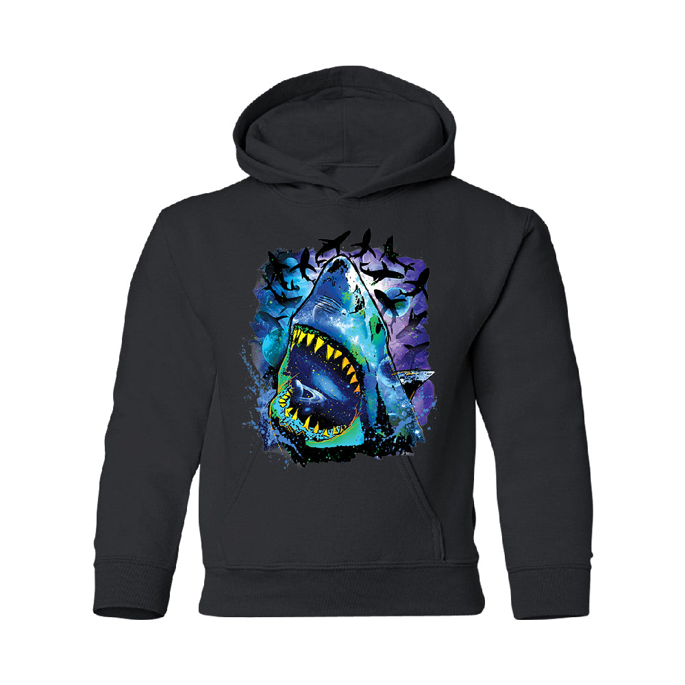 Neon Black Light Cosmo Shark YOUTH Hoodie Ocean Nebula Sharks SweatShirt 
