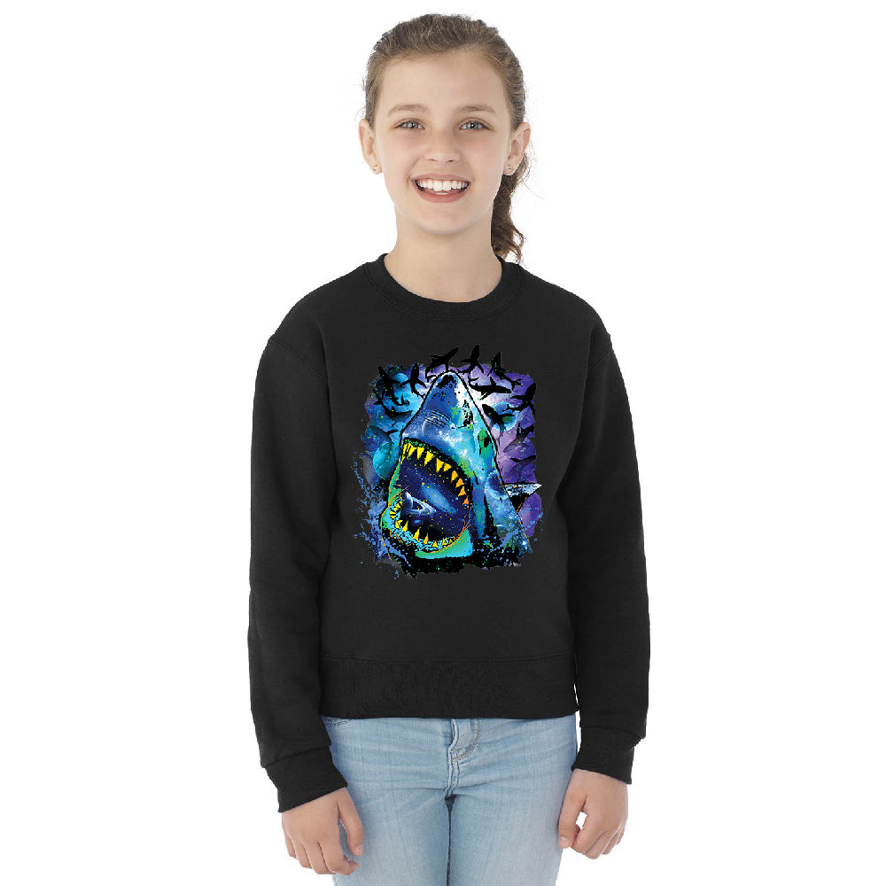 Neon Black Light Cosmo Shark Youth Crewneck Ocean Nebula Sharks SweatShirt 