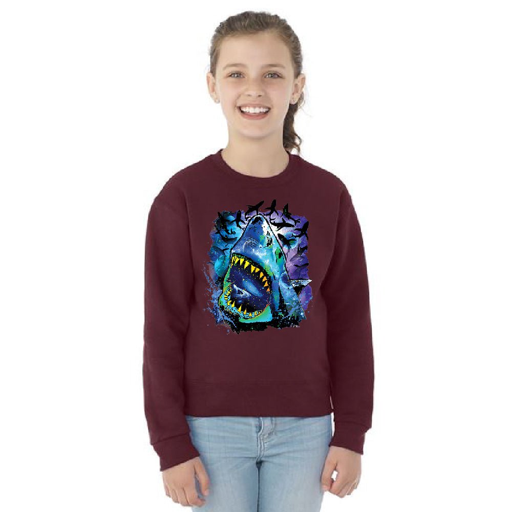 Neon Black Light Cosmo Shark Youth Crewneck Ocean Nebula Sharks SweatShirt 