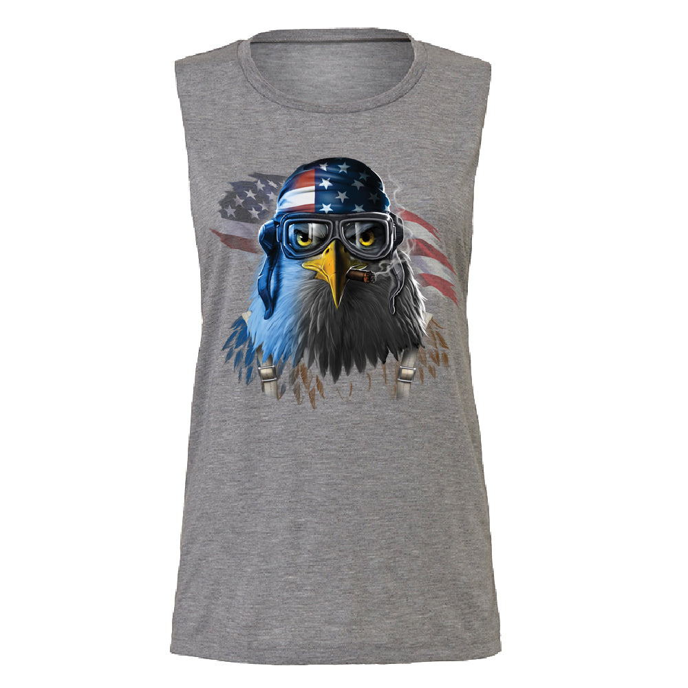 Freeodom Fighther American Eagle Women's Muscle Tank 4th of July USA Tee 