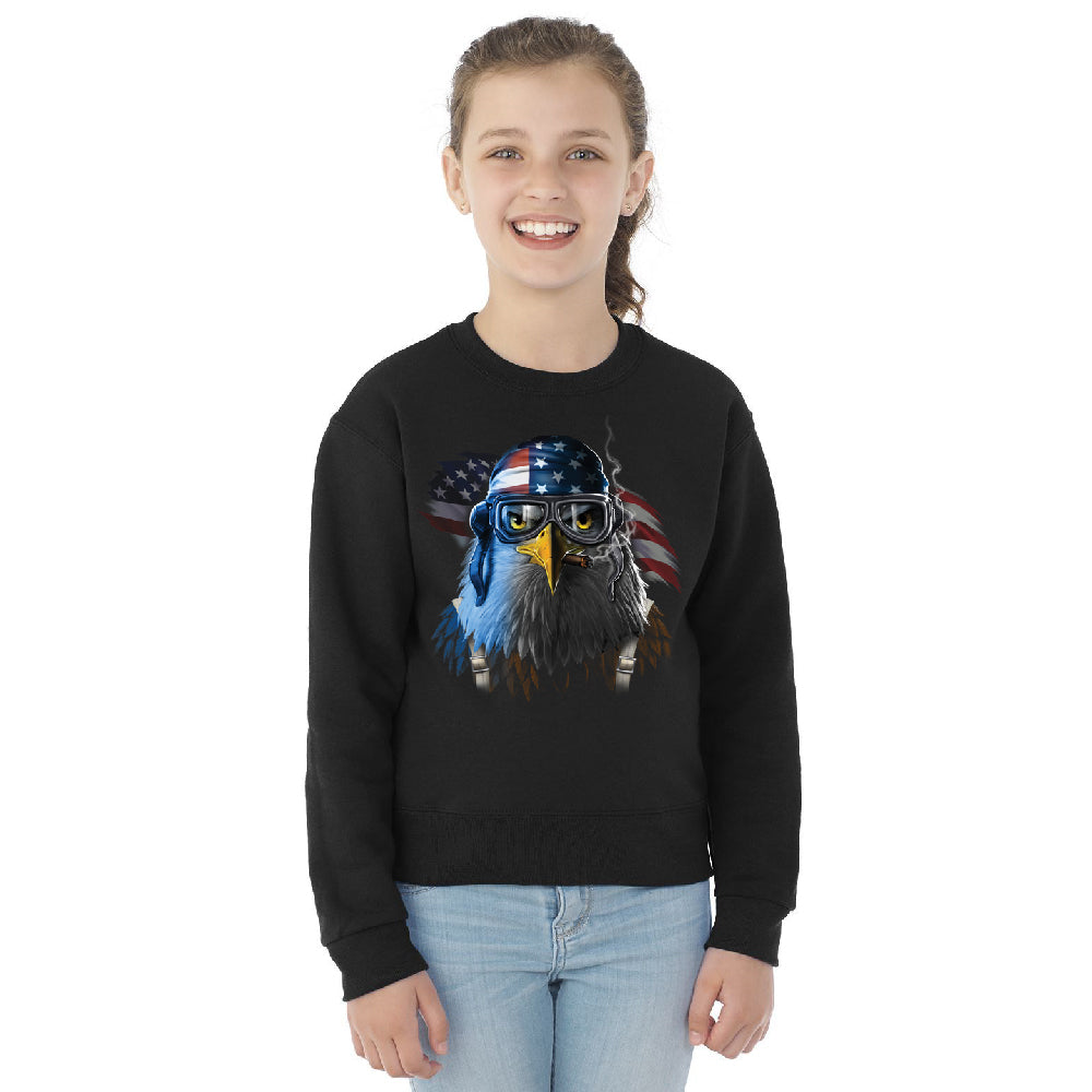 Freeodom Fighther American Eagle Youth Crewneck 4th of July USA SweatShirt 