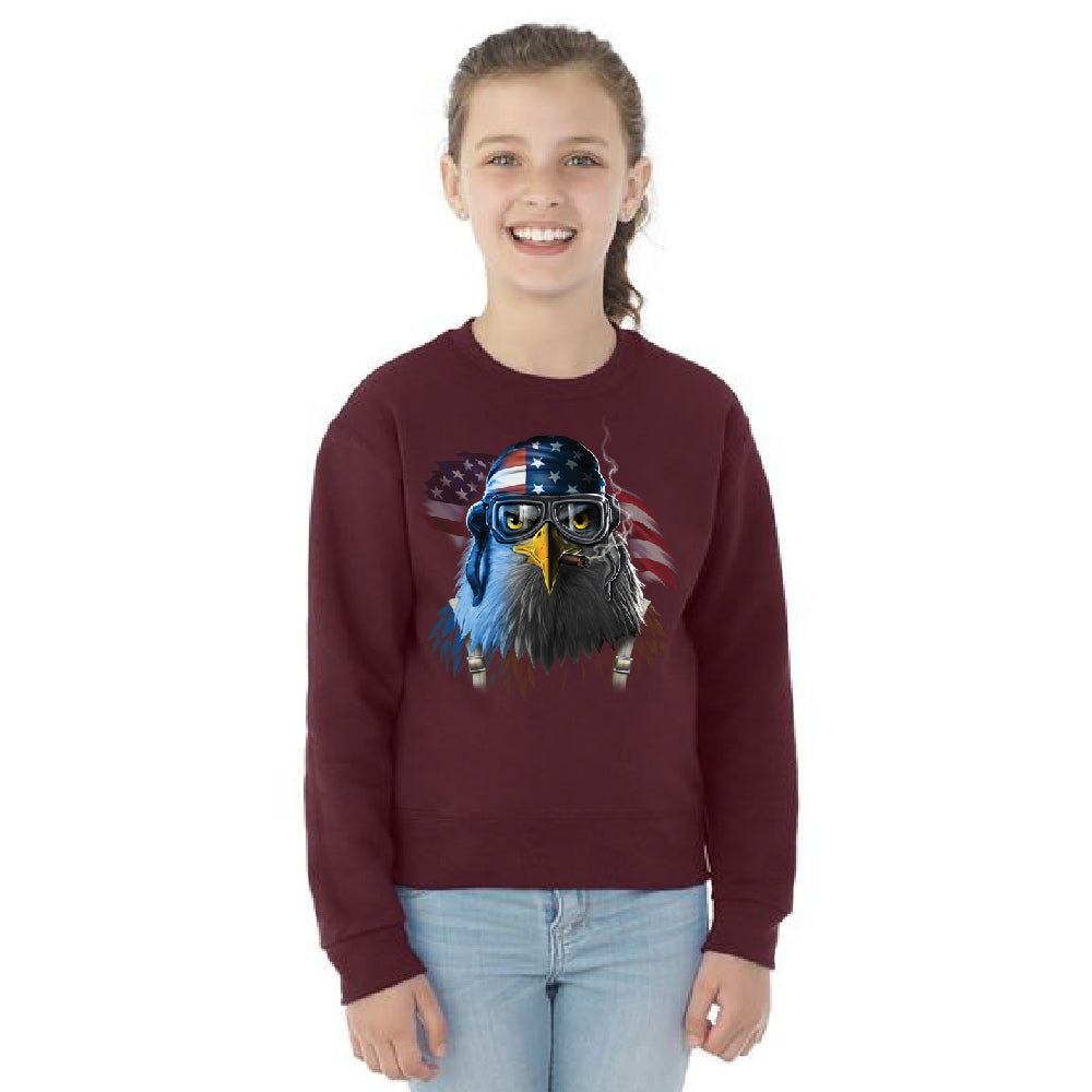 Freeodom Fighther American Eagle Youth Crewneck 4th of July USA SweatShirt 