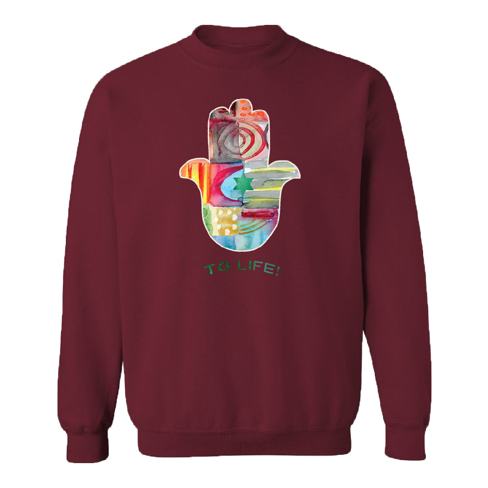 To Life Hamsa Hand Colorful Unisex Crewneck Hand of Fatima Evil Eye Sweater 