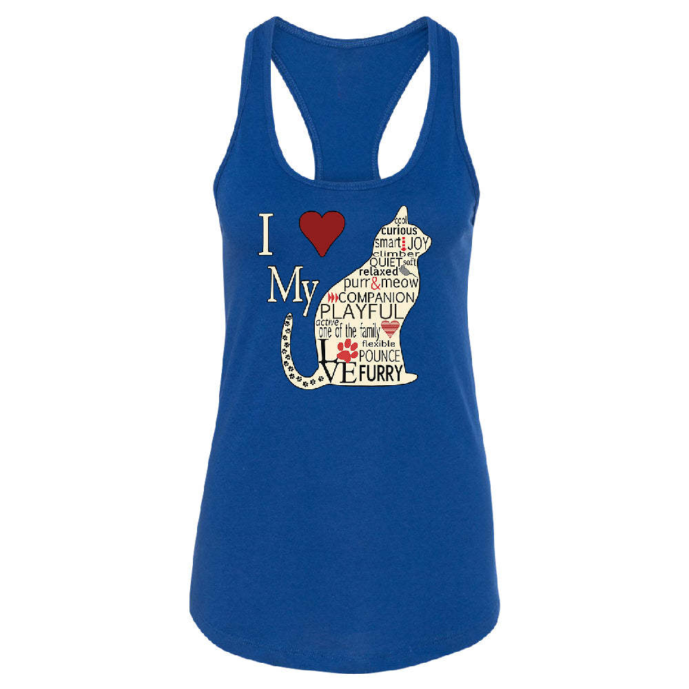 I Love My Cat Women's Racerback Furry Playful Cat Silhouette Shirt 