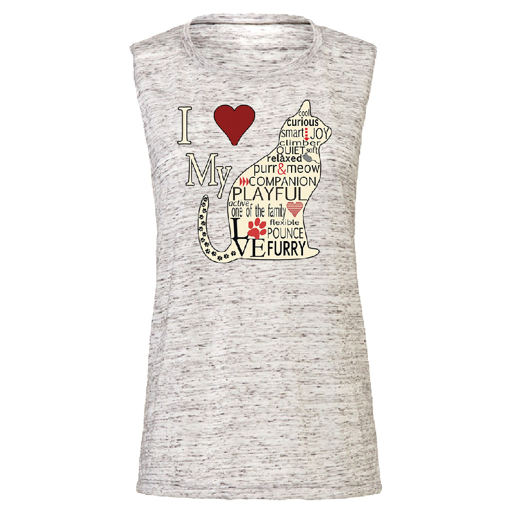 I Love My Cat Women's Muscle Tank Furry Playful Cat Silhouette Tee 
