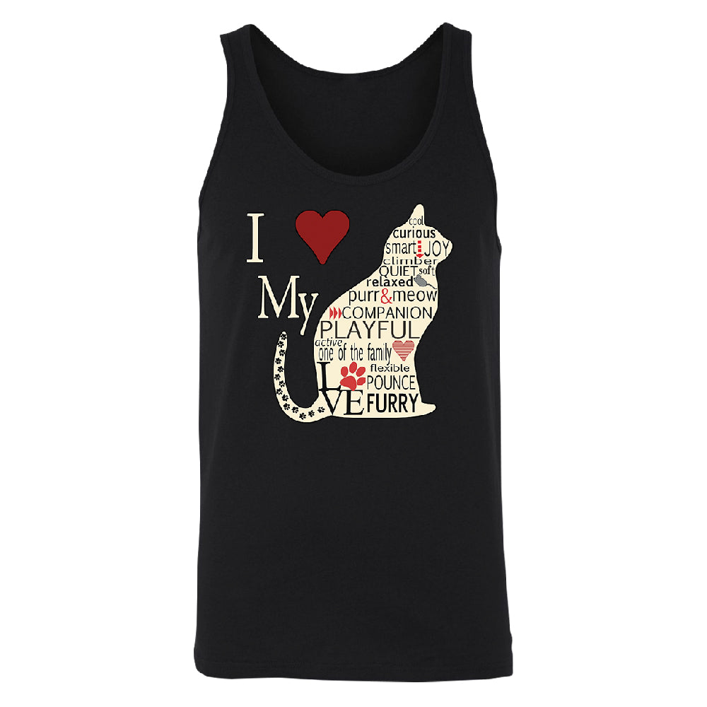I Love My Cat Men's Tank Top Furry Playful Cat Silhouette Shirt 