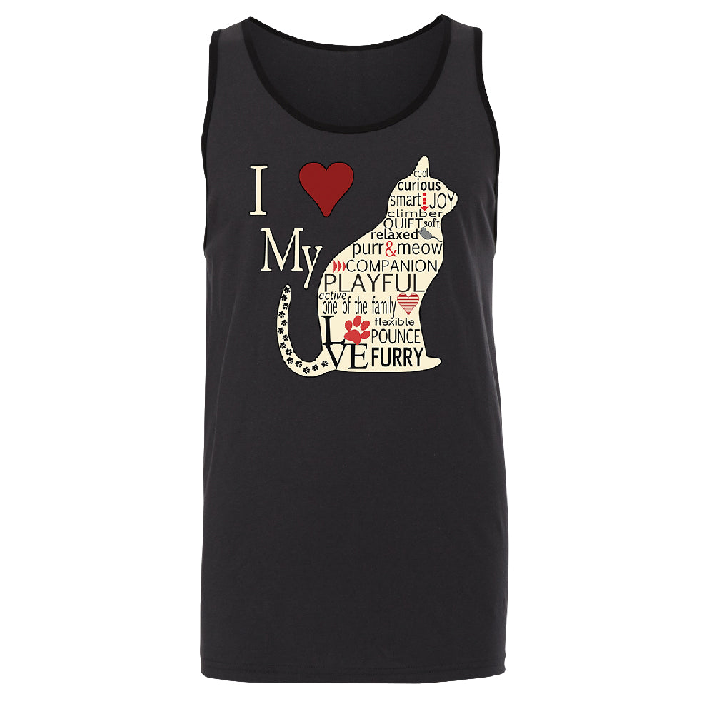 I Love My Cat Men's Tank Top Furry Playful Cat Silhouette Shirt 