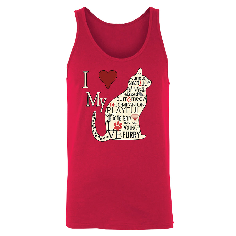 I Love My Cat Men's Tank Top Furry Playful Cat Silhouette Shirt 