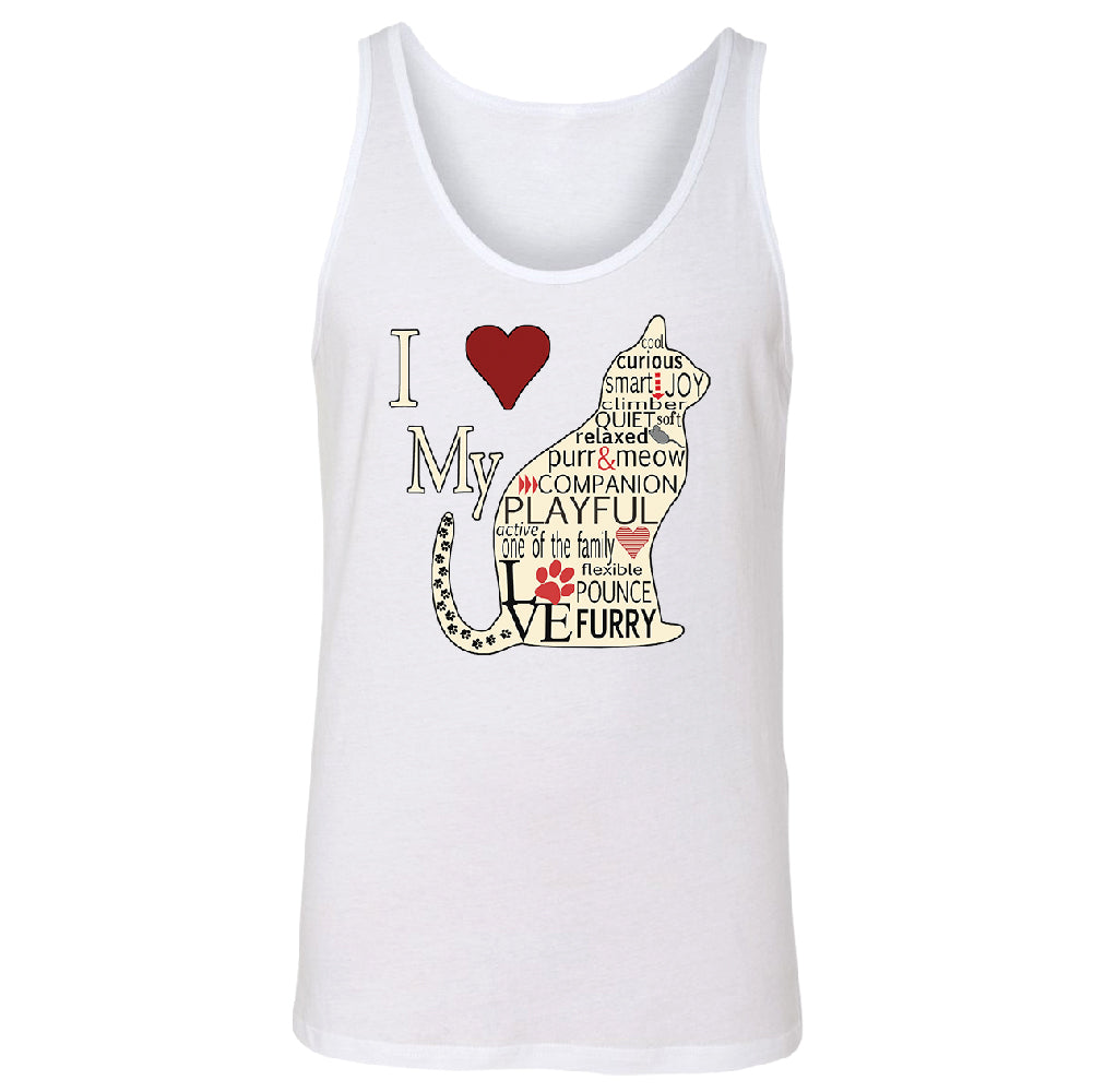 I Love My Cat Men's Tank Top Furry Playful Cat Silhouette Shirt 