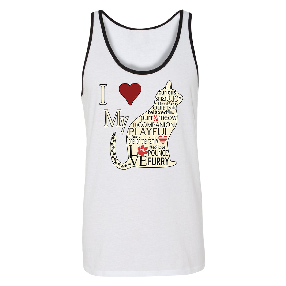 I Love My Cat Men's Tank Top Furry Playful Cat Silhouette Shirt 