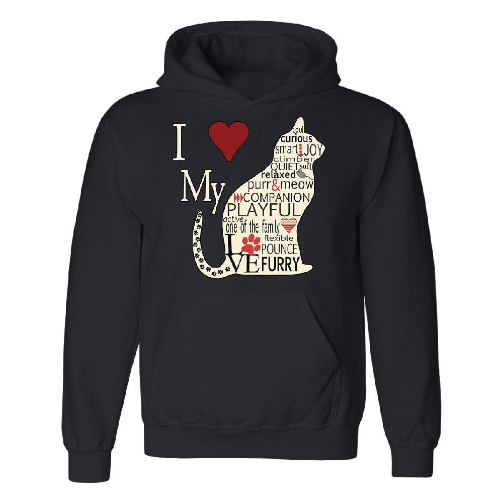 I Love My Cat Unisex Hoodie Furry Playful Cat Silhouette Sweater 