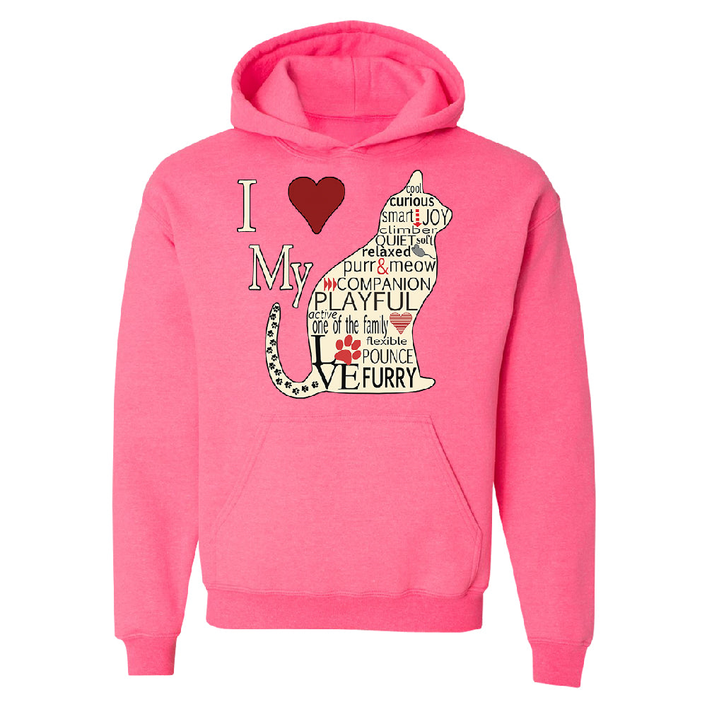 I Love My Cat Unisex Hoodie Furry Playful Cat Silhouette Sweater 