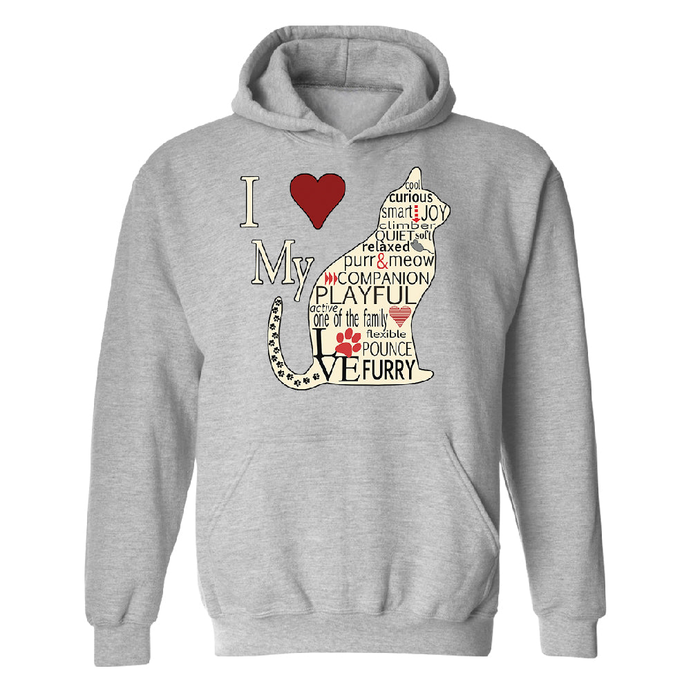 I Love My Cat Unisex Hoodie Furry Playful Cat Silhouette Sweater 