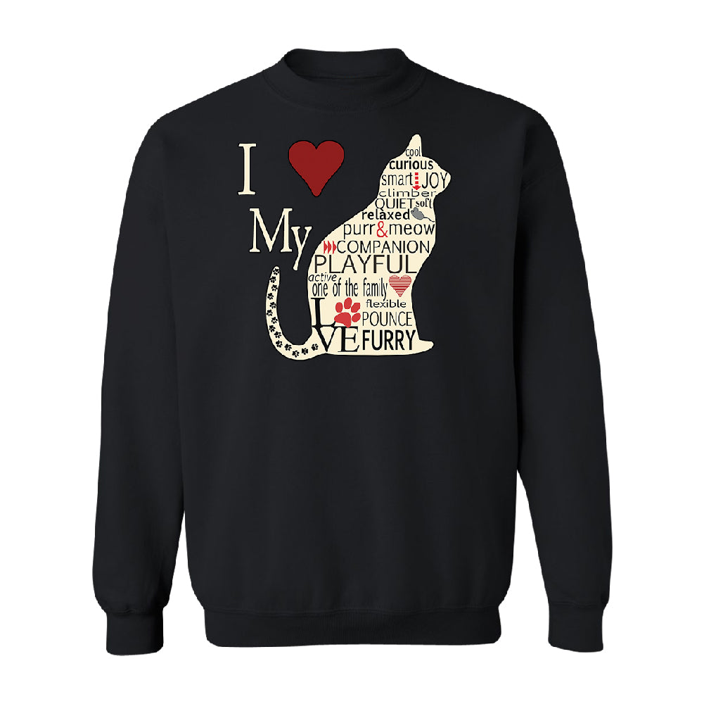 I Love My Cat Unisex Crewneck Furry Playful Cat Silhouette Sweater 