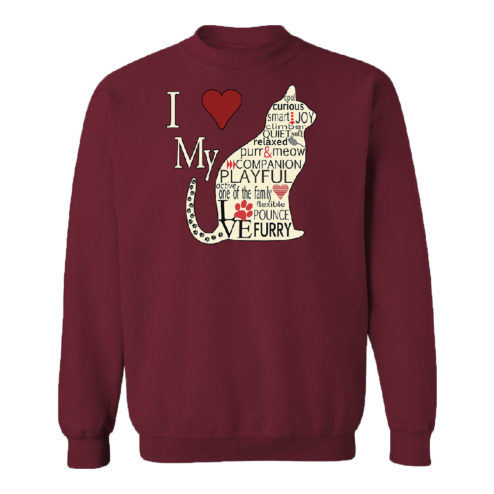 I Love My Cat Unisex Crewneck Furry Playful Cat Silhouette Sweater 