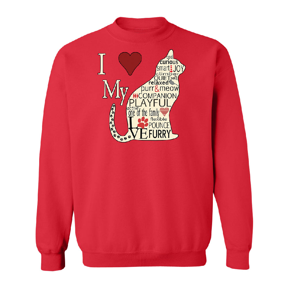 I Love My Cat Unisex Crewneck Furry Playful Cat Silhouette Sweater 
