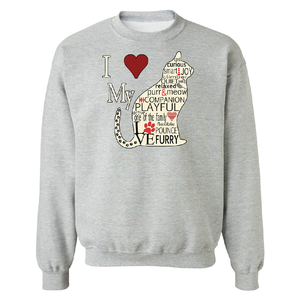 I Love My Cat Unisex Crewneck Furry Playful Cat Silhouette Sweater 