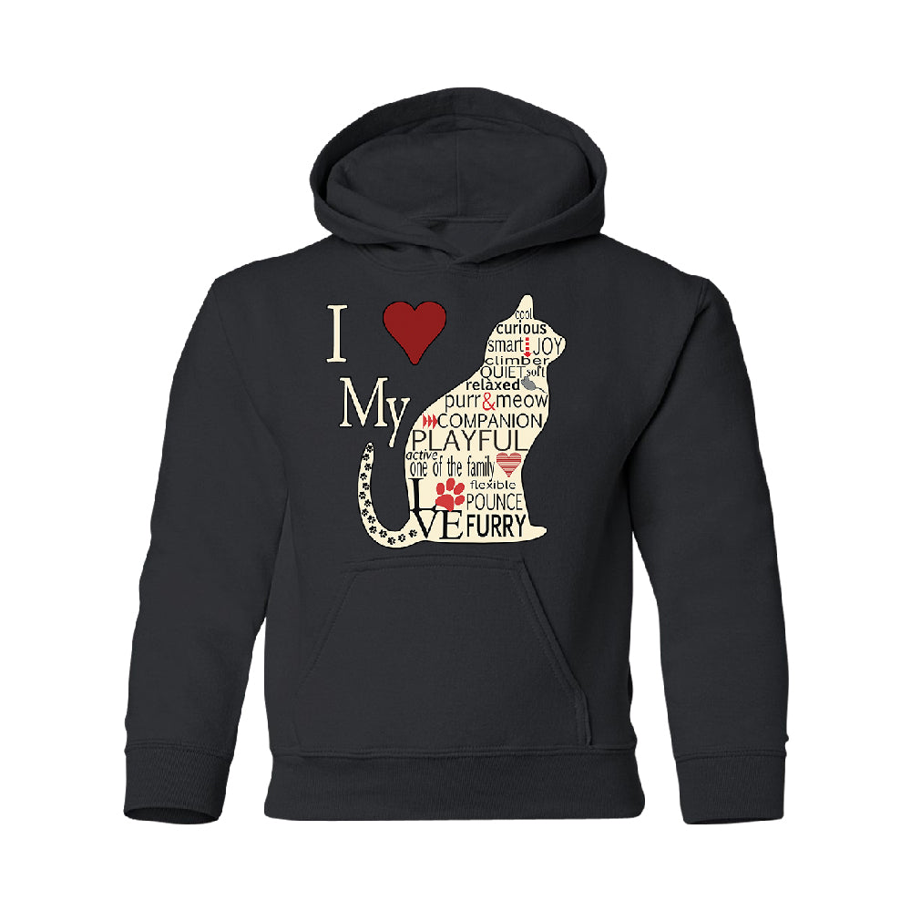 I Love My Cat YOUTH Hoodie Furry Playful Cat Silhouette SweatShirt 