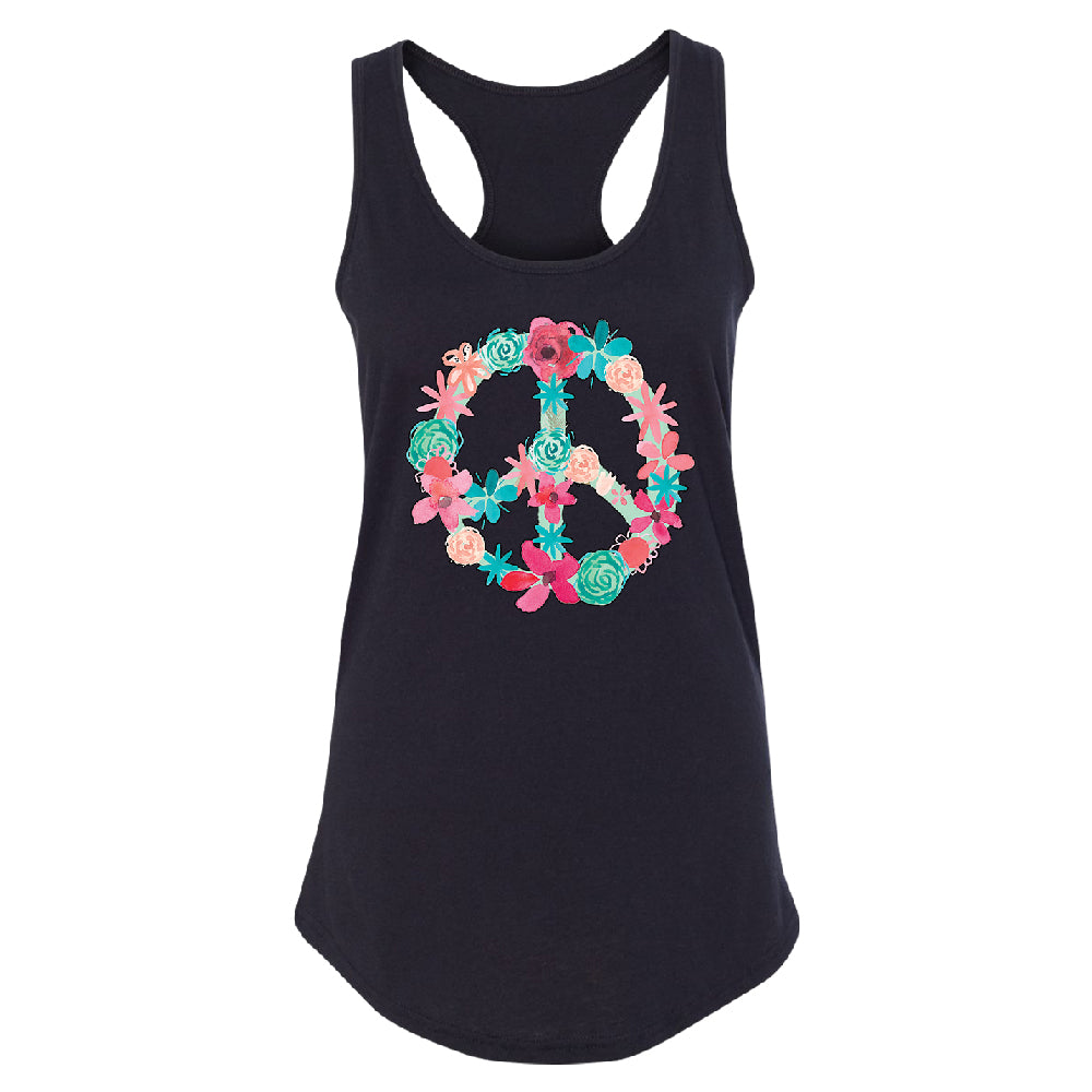 Floral Peace Sign Garden Nature Women's Racerback Colored Flowers Shirt 