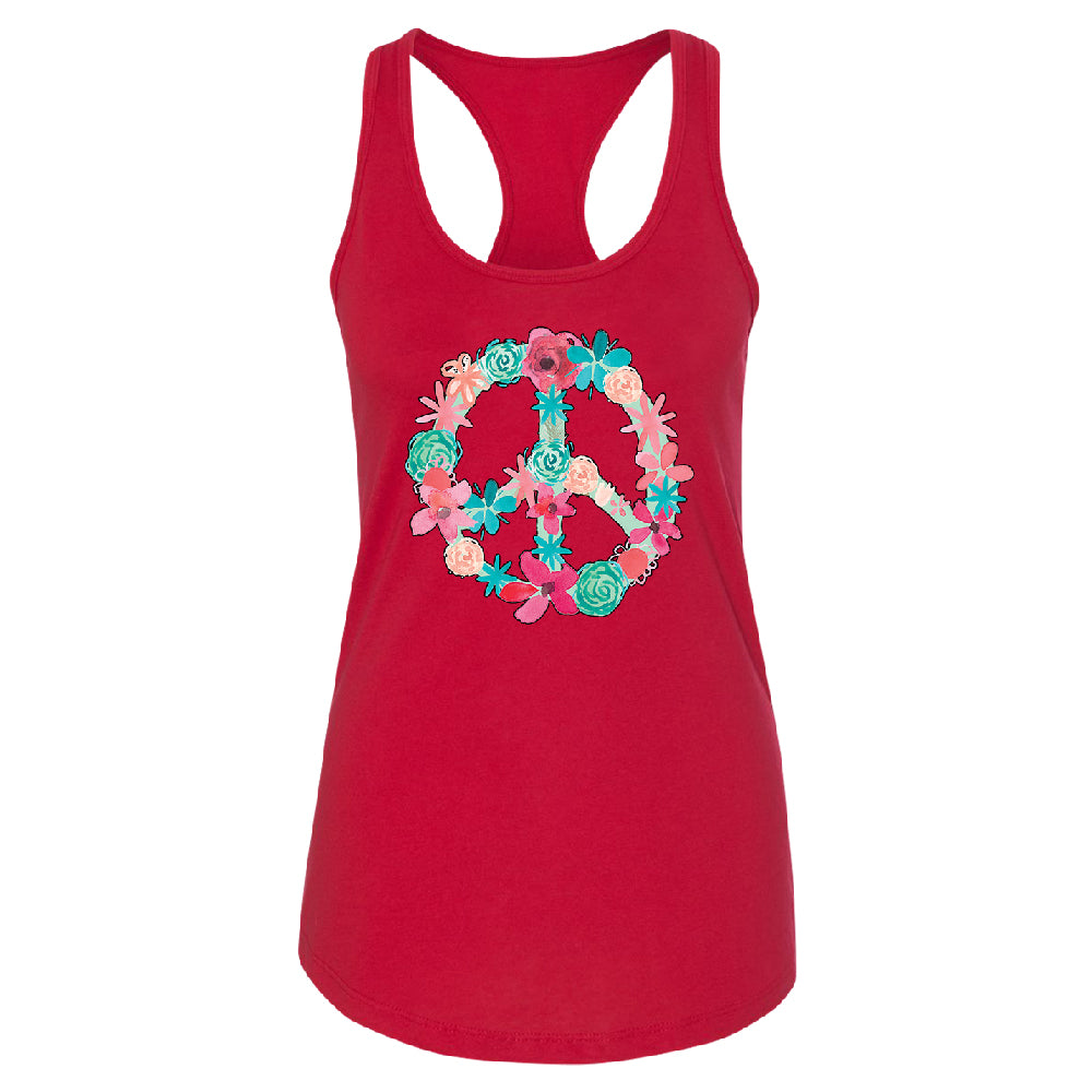 Floral Peace Sign Garden Nature Women's Racerback Colored Flowers Shirt 