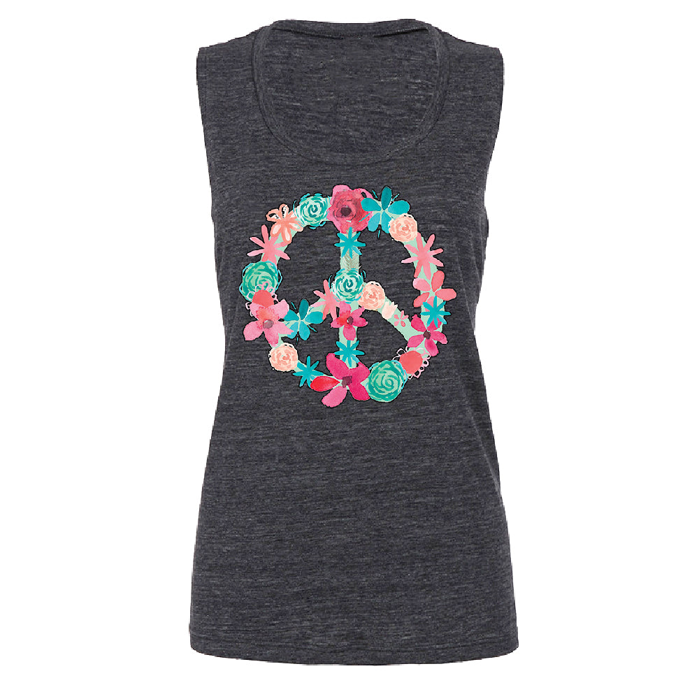 Floral Peace Sign Garden Nature Women's Muscle Tank Colored Flowers Tee 