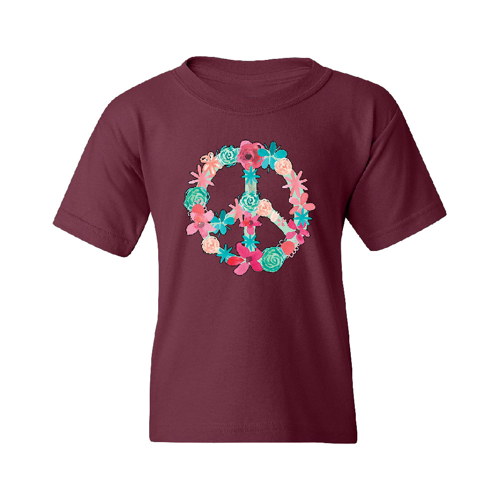Floral Peace Sign Garden Nature Youth T-Shirt 