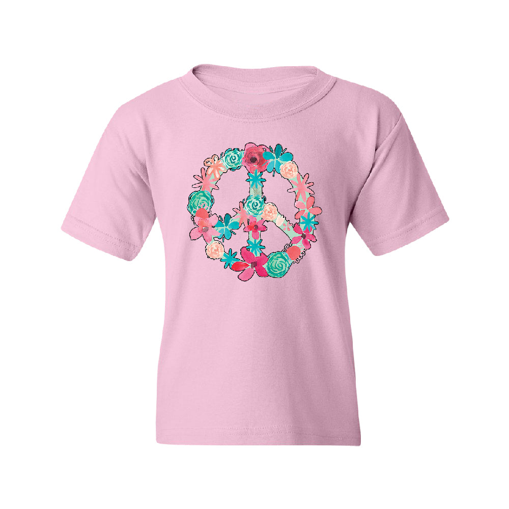 Floral Peace Sign Garden Nature Youth T-Shirt 