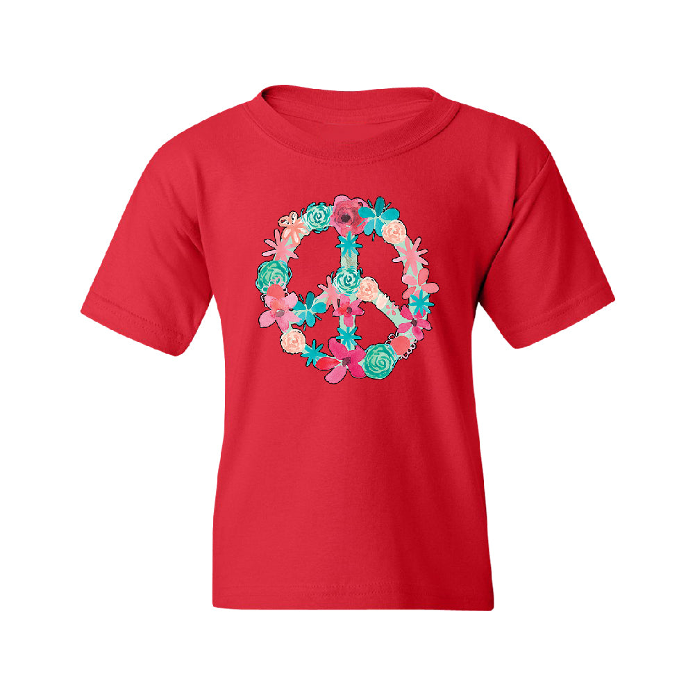 Floral Peace Sign Garden Nature Youth T-Shirt 