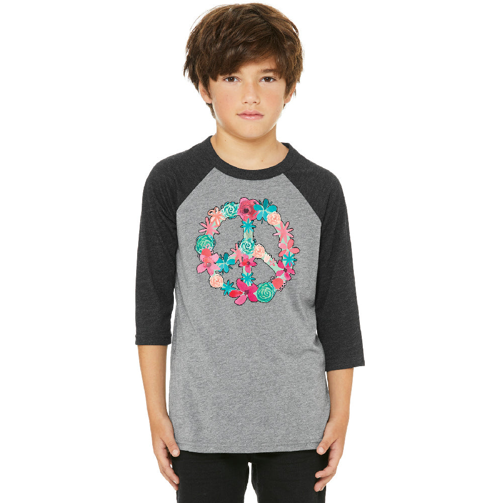 Floral Peace Sign Garden Nature Youth Raglan Colored Flowers Jersey 