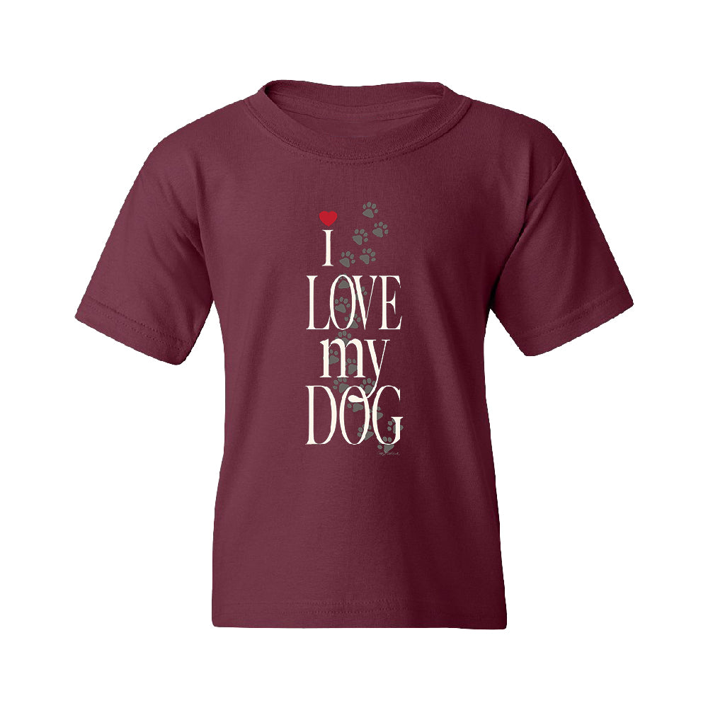 I Love My Dog Puppy Paw Print Youth T-Shirt 