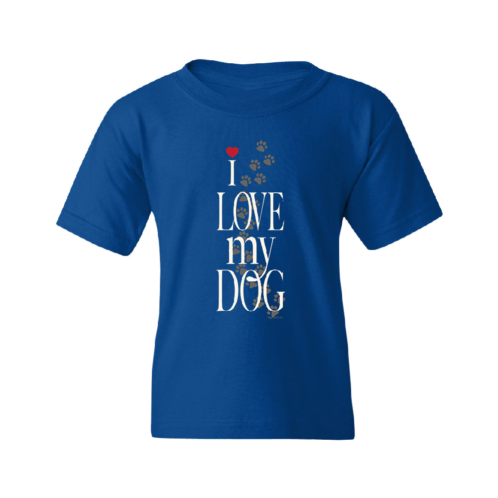 I Love My Dog Puppy Paw Print Youth T-Shirt 