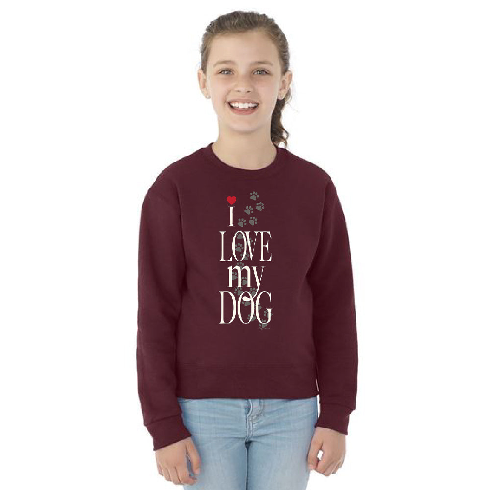 I Love My Dog Puppy Paw Print Youth Crewneck Dogs Are Best Friend SweatShirt 