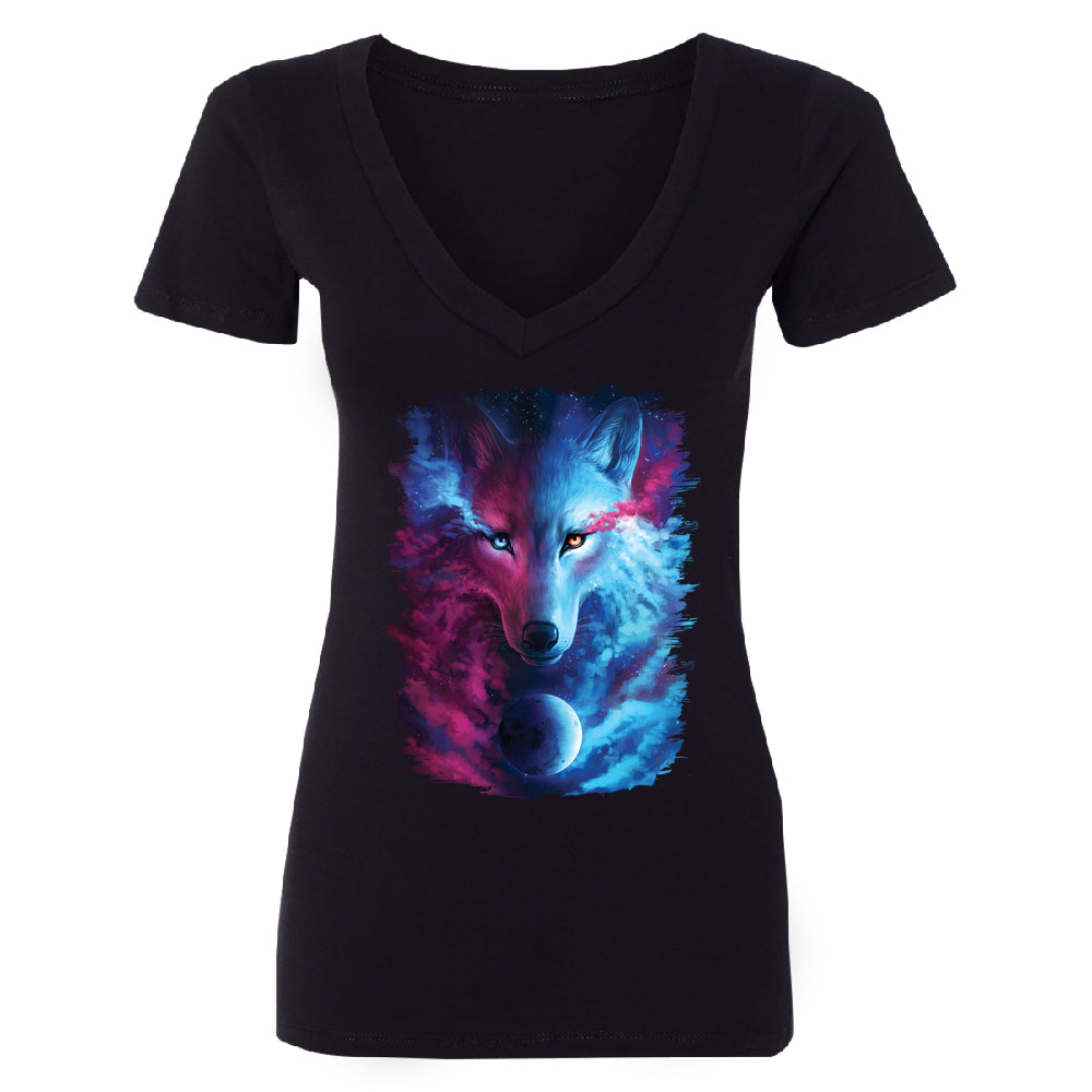 Light and Dark Wolf Women's Deep V-neck Where Dark and Light Meet Tee 