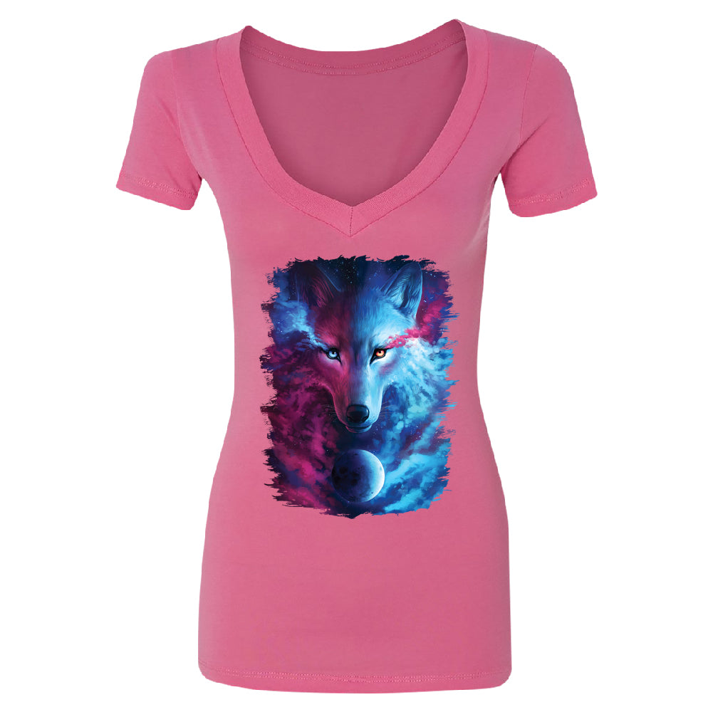 Light and Dark Wolf Women's Deep V-neck Where Dark and Light Meet Tee 