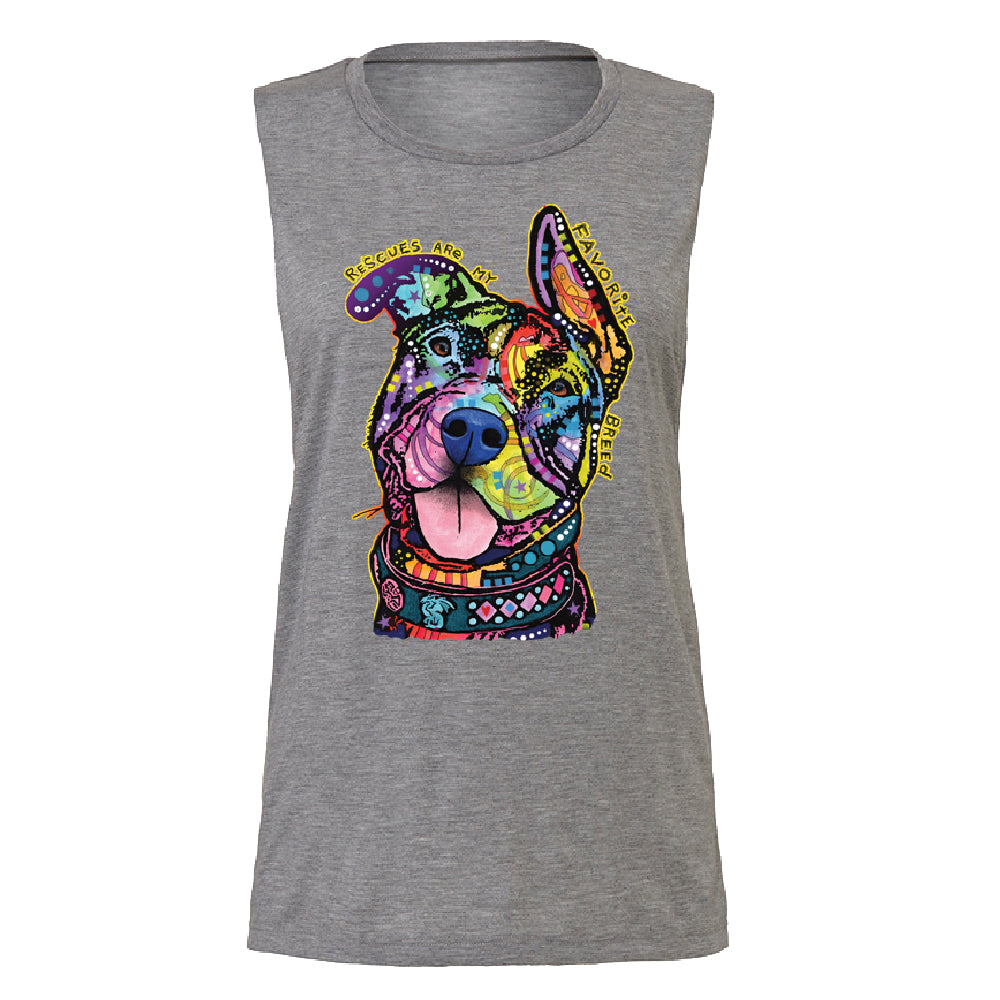 Official Dean Russo Rescues Dog Women's Muscle Tank Colorful Cute Dog Tee 