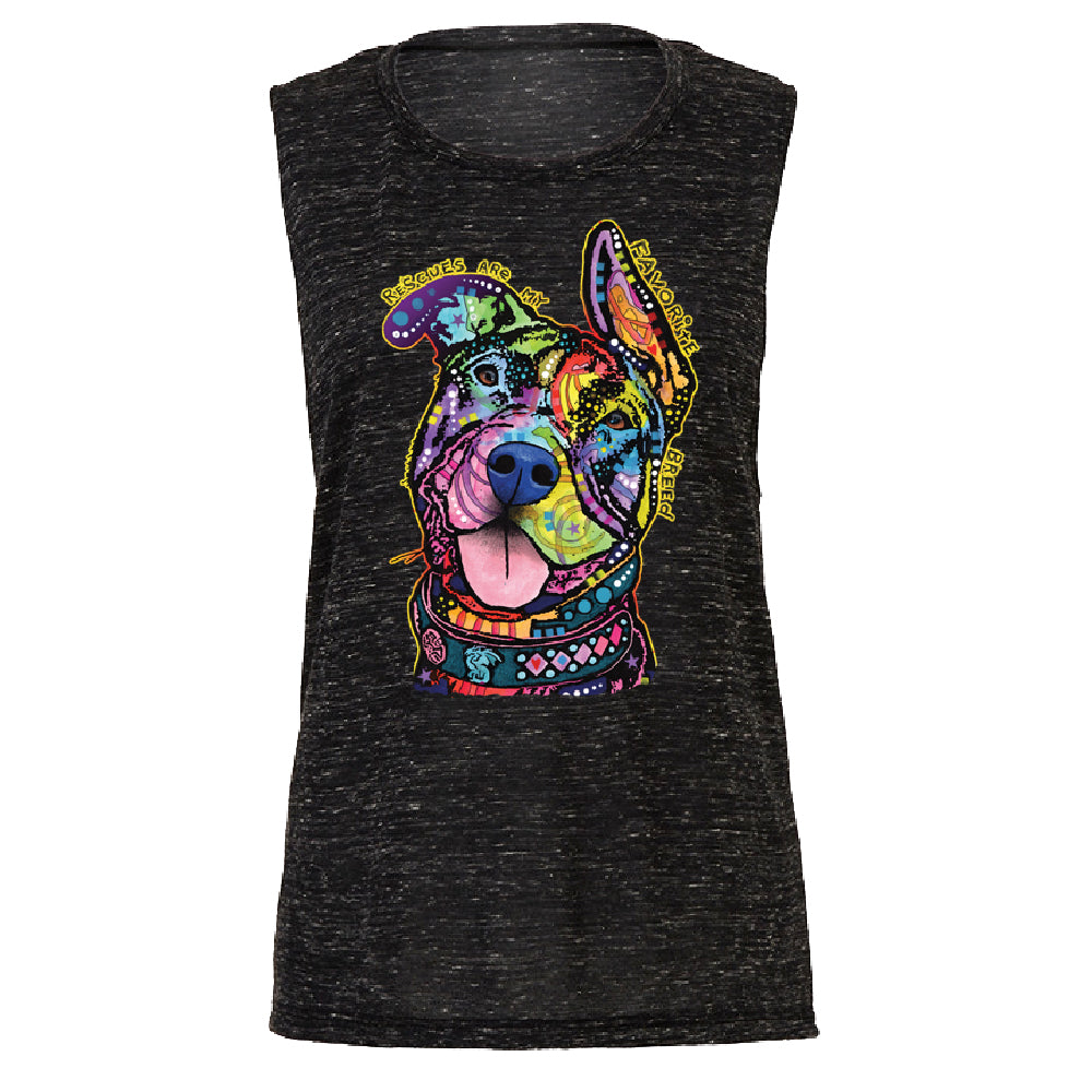 Official Dean Russo Rescues Dog Women's Muscle Tank Colorful Cute Dog Tee 