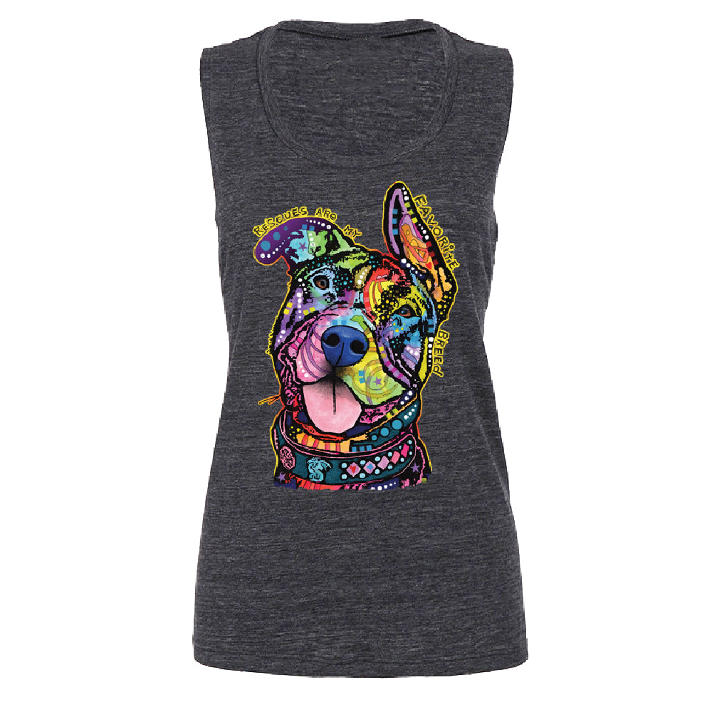Official Dean Russo Rescues Dog Women's Muscle Tank Colorful Cute Dog Tee 