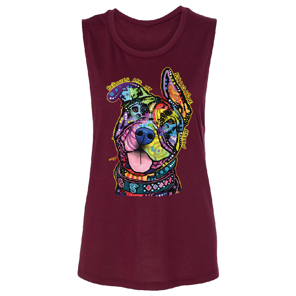 Official Dean Russo Rescues Dog Women's Muscle Tank Colorful Cute Dog Tee 