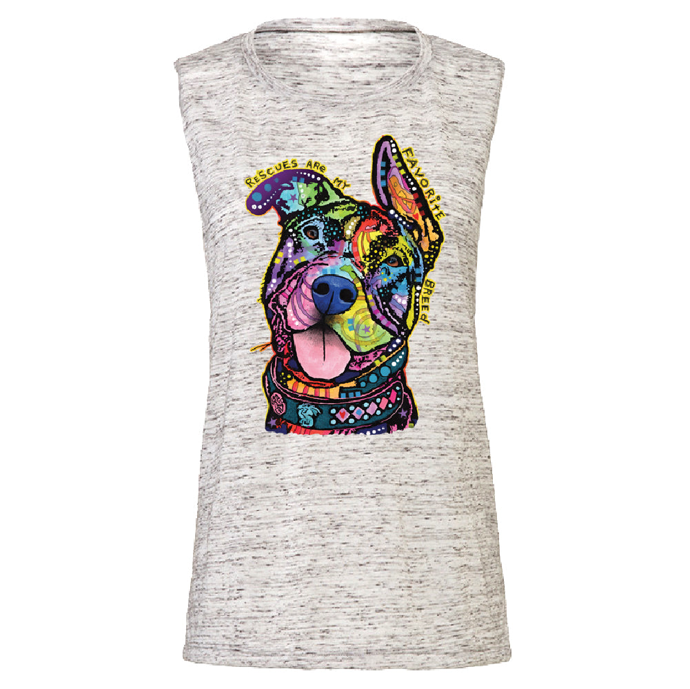 Official Dean Russo Rescues Dog Women's Muscle Tank Colorful Cute Dog Tee 